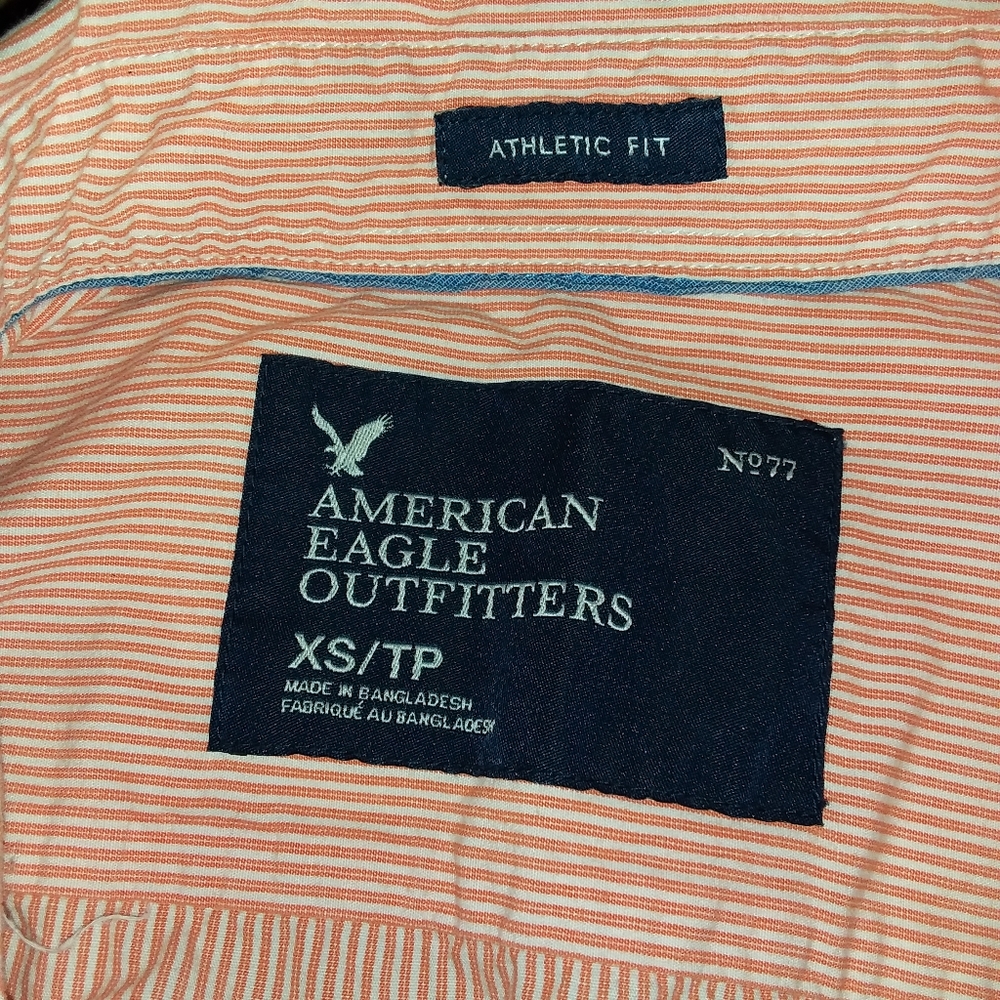 Mens American eagle outfiters long sleeve orange striped button up shirt xs/tp - Picture 2 of 8